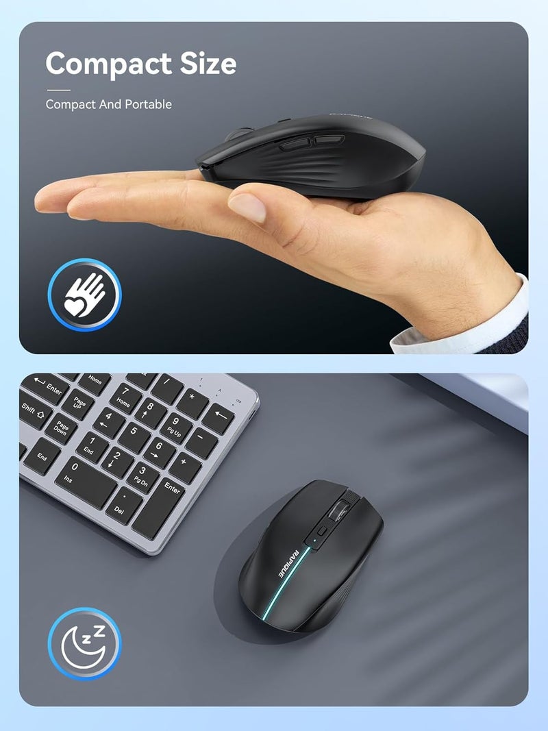 RAPIQUE Bluetooth Wireless Mouse - (BT1/BT2+USB) Tri-Mode High Performance, Rechargeable, Quiet Click, Multi-Device Compatibility for Laptop, Computer, MacBook, Tablet, PC (Black) - Image 5